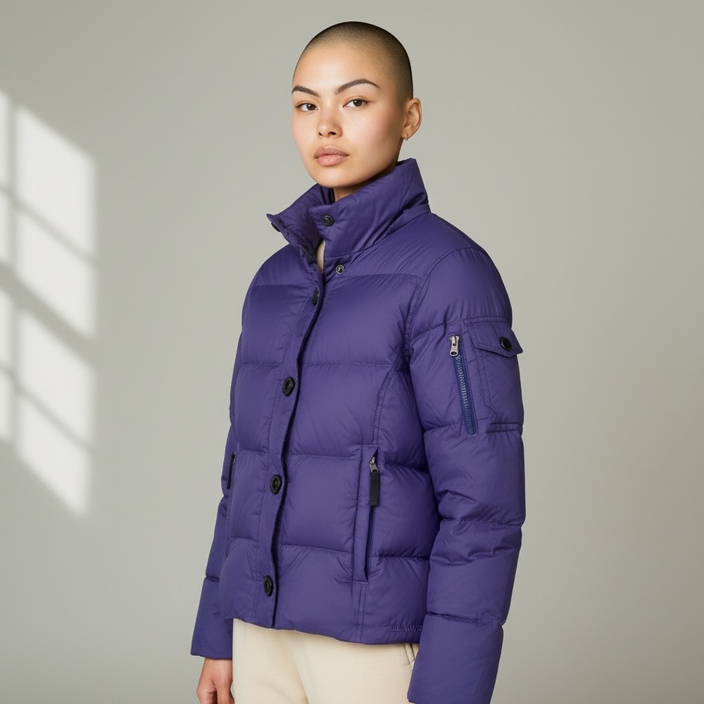 L.L. Bean Goose Down Puffer Jacket Purple with Black Buttons size SM